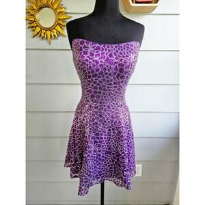 Vintage 90s Purple Sequin Strapless Corset Back Mini Dress Size 6–Y2K Homecoming